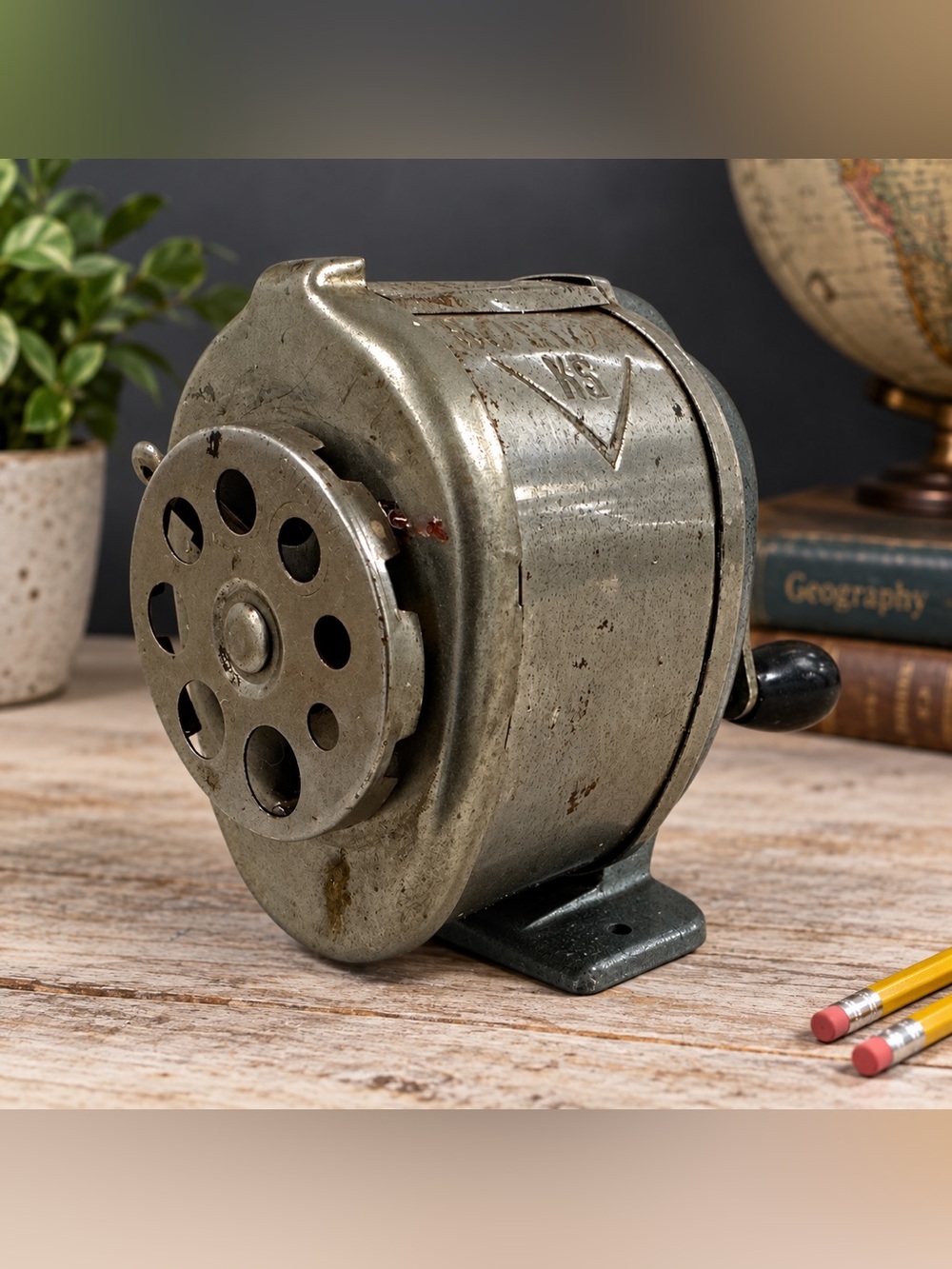 Vintage Boston KS Metal Hand Crank Pencil Sharpener School Office Desk Decor